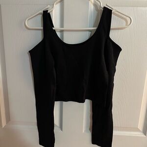 Sugarlips Black Asymmetrical Crop Open Shoulder Top